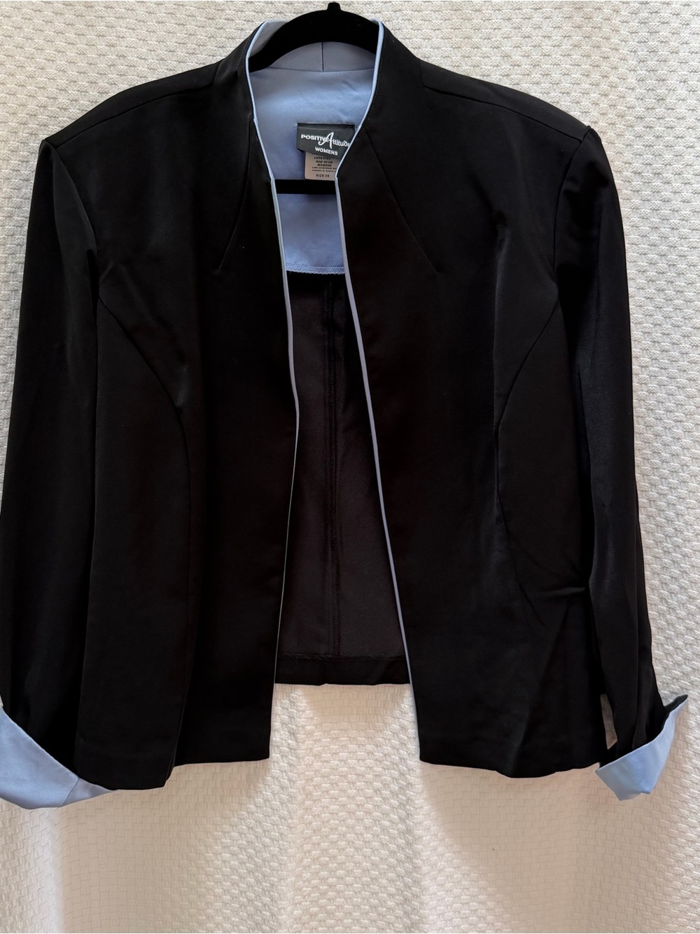 Positive Attitude Black Open-Front Jacket with Light Blue Trim